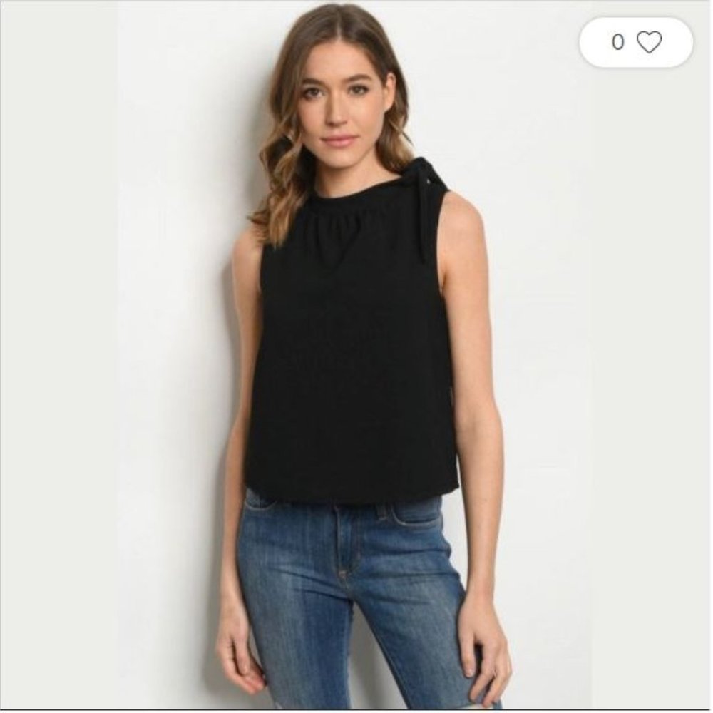 Mock neck top with shoulder bow